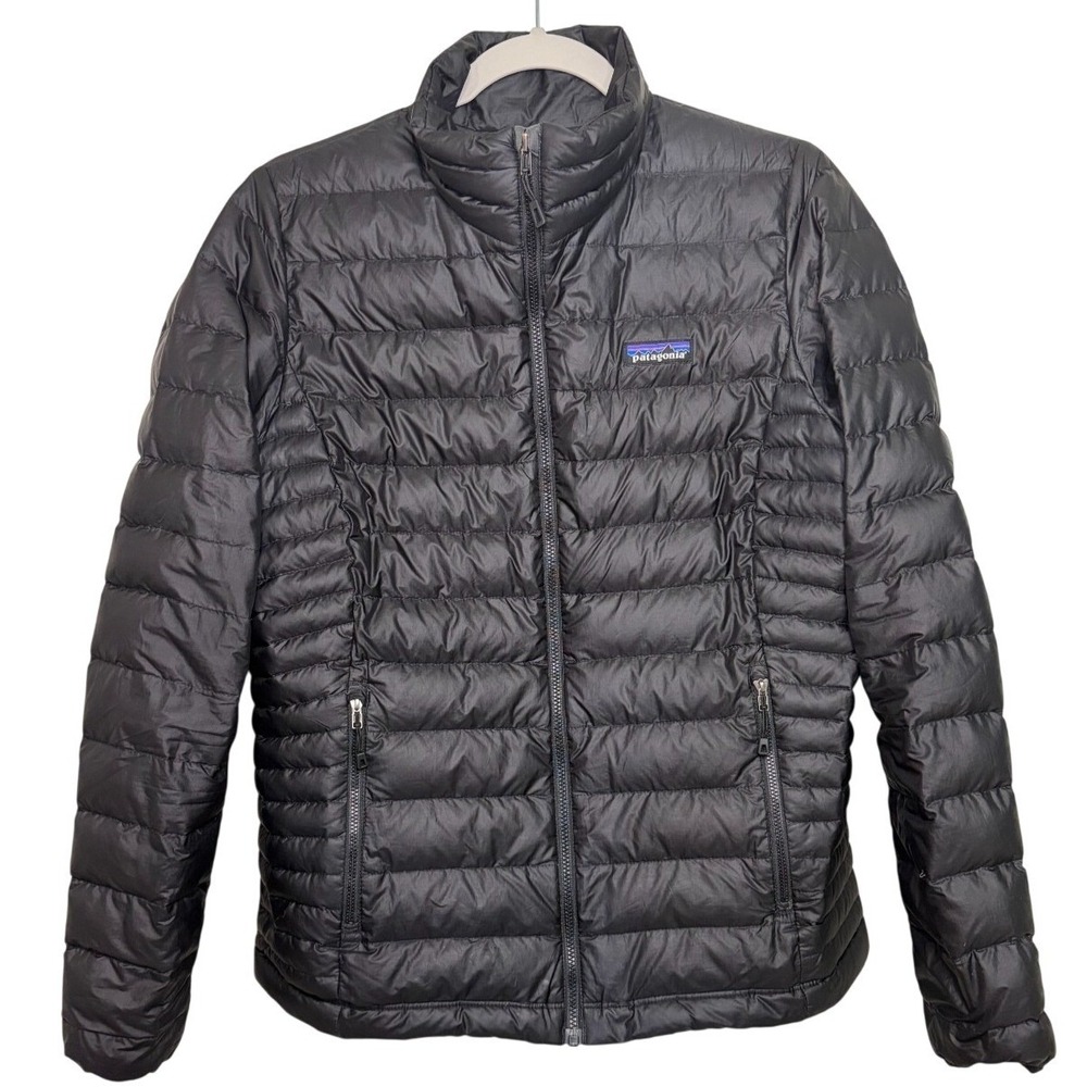Patagonia Women's Down Sweater Black Down Puffer Jacket Full Zip Medium READ
